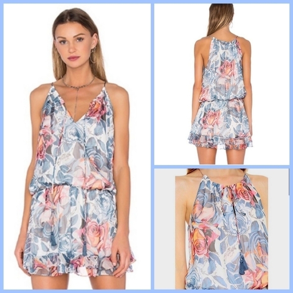 Elizabeth and James Blue Floral Kensi Silk Dress - Picture 1 of 8